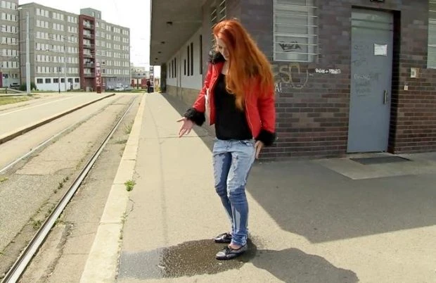 Jeans Wetting At Tram Station (Piss Swapping, Wetting) - Isabell (2023 | HD)