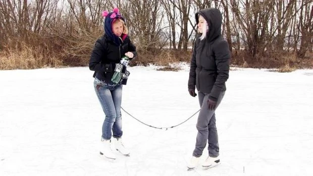 Piss Game On Frozen Lake! (Voyeur, Pissing In Panties) - Licky Lex, Violeta (2023 | HD)