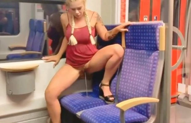 Naughty Piss On Train Seat (Pissing On Pussy, Pissed Woman) (2023 | HD)